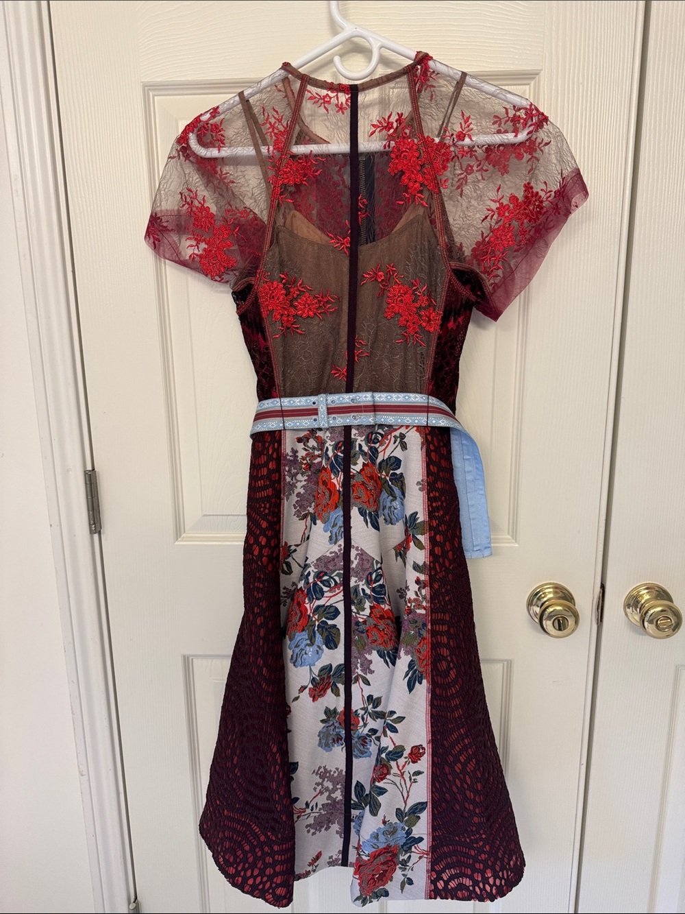 Free People Red & Burgundy Lace Mixed-Media Midi Dress - Picture 3 of 4